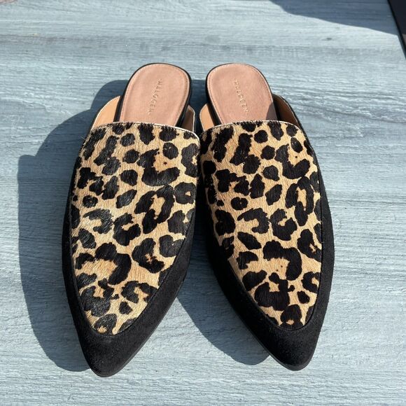 Halogen CORBIN Mules Women’s 8 Leopard Print Calf Hair Black Suede Point Slide - Picture 3 of 10